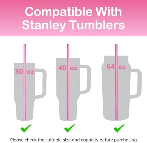 NiHome 12-Pack Plastic Reusable Straws Fit for Stanley 40 30 64 oz Tumbler