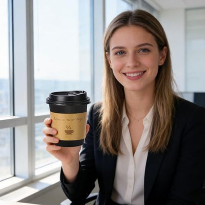 Lamosi 100 Pack 10 oz Coffee Cups, Disposable To Go Paper Cups with Lid
