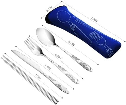 20PCS Premium Travel Utensils With Case, Stainless Steel Reusable Portable Utensils Set With Case, Lengnoyp Travel Silverware Set With Case for Lunch Box Camping, Silver