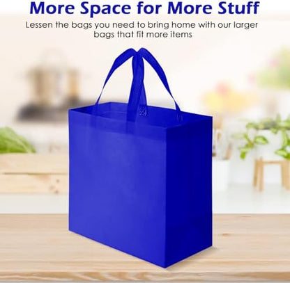 Reginary 50 Pcs Reusable Tote Bags Shopping Bags Non Woven, Sapphire Blue
