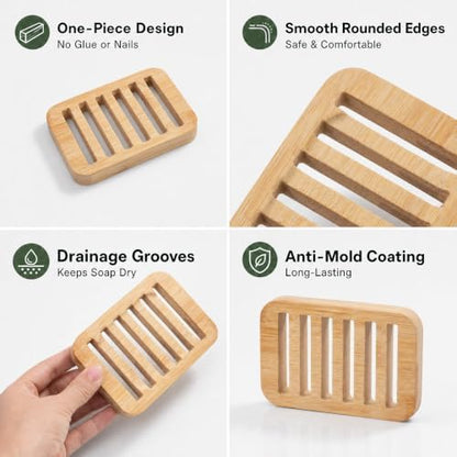Bamboo Soap Dish, Soap Holder Soap Case Sponge Tray Sponge Drain Rack for Kitchen & Bathroom