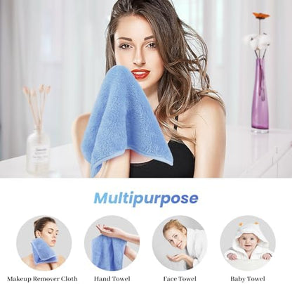 8 Pack Makeup Remover Cloth,13x7 Inch Reusable Makeup Remover Towels, Ultra Soft Microfiber Face Cloth Reusable Facial Washcloths, Blue
