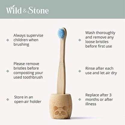 Wild & Stone Kids Bamboo Toothbrushes, 4-Pack, Soft Bristles, BPA-Free