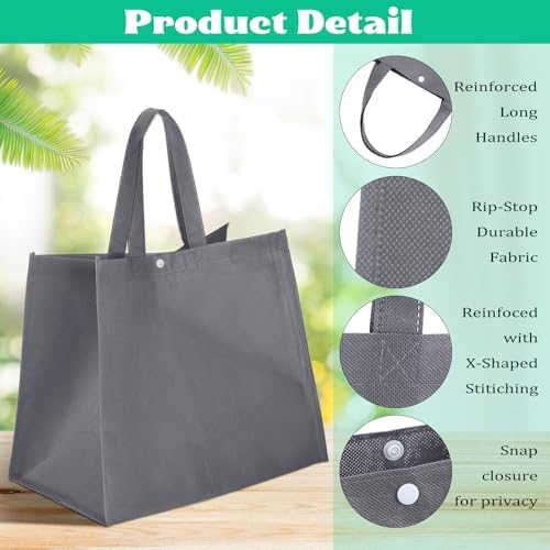 Zhehao 60 Pcs Reusable Grocery Shopping Bags Large Foldable Gift Tote Non Woven Fabric Bags with Handle and Plastic Button for Birthdays, Bridesmaids, Party Favors, 15 x 9.5 x 13 Inch (Neutral Colors)