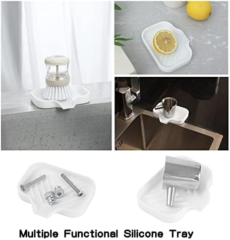MicoYang Silicone Soap Dish with Drain Spout, Self-Draining Sink Organizer Tray for Bathroom and Kitchen, Sponges, Dispensers and Soap Holder, Non-Slip and Dishwasher Safe, White (Compact, 4.9"×3.2")