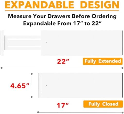SpaceAid Bamboo Dresser Drawer Dividers 6 Pack, 4.65“ High Adjustable 17“-22” Drawer Organizers, Expandable Organization for Clothing, Clothes, Dressers, White