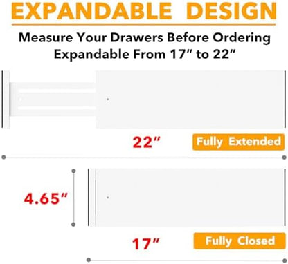 SpaceAid Bamboo Dresser Drawer Dividers 6 Pack, 4.65“ High Adjustable 17“-22” Drawer Organizers, Expandable Organization for Clothing, Clothes, Dressers, White