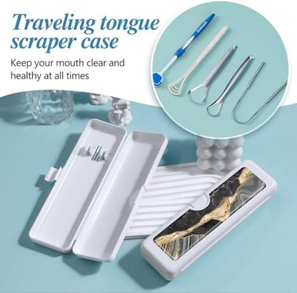 Toothbrush Travel Case - Colorful Pattern, Holder and Covers for Toothbrushes, Includes Tongue Scraper Case