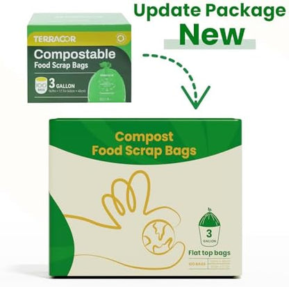 3 Gallon Compostable Food Scrap Bags, 100 Bags Compost Bags for Countertop Bin, BPI Certified and Meet The ASTM D6400 Standard