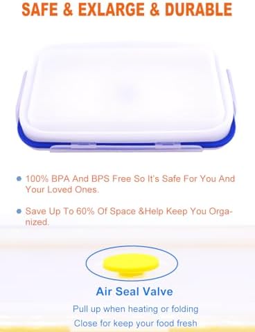 Extra Large Collapsible Translucent Silicone Food Storage Containers With Lids, XXL Foldable Bento Lunch Box, Reusable Big Meal Boxes for Kitchen, Camping, BPA Free (3 Pack (82.8 OZ))