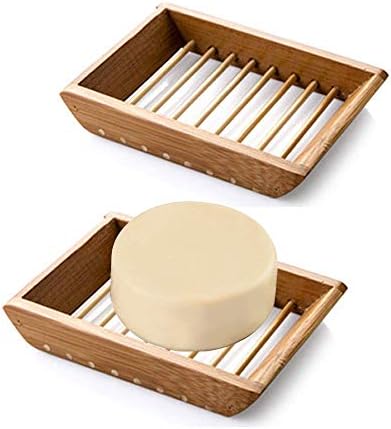 Kaxich 2 Pack Bamboo Wooden Soap Dish Shower Soap Storage Holder Saver Soap Tray Plate for Bathroom Shower Vanities Kitchen Sink