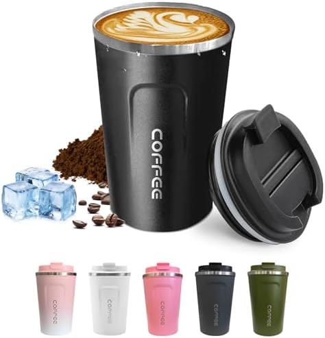 SPLMIFA Travel coffee mugs leak-proof, reusable coffee cups with lids, stainless steel vacuum insulated coffee tumblers, thermal insulation cups for men & women keep drinks hot & cold(2nd-Black, 17OZ)