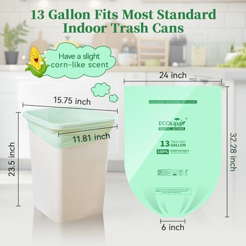 ECOLipak 13 Gallon 100 Count Compostable Kitchen Trash Garbage Bags