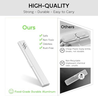 Travel Toothbrush Case, Portable Toothbrush Holder, Durable Aluminum Toothbrush Storage Box, Small Breathable Manual Toothbrush Container for Traveling, School, Camping, Business Trip - Sliver
