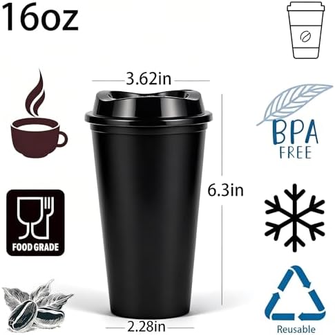 16oz Reusable Plastic Coffee Cups with Lids, 13 Pack, Colorful