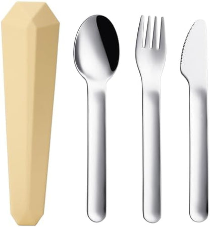 DEVICO Utensils for Lunch Box, 4Pcs Travel Silverware Set with Case, Yellow