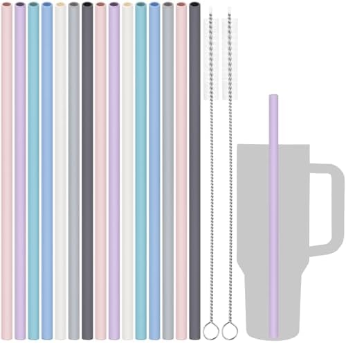 Tomorotec 15PCS Silicone Drinking Straws Fit for Stanley 40oz 30oz Tumbler