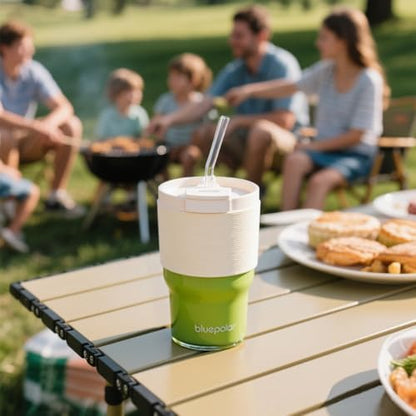BLUEPOLAR Glass Tumbler Set with Lids and Straws, 17 oz Reusable Cups for Iced Coffee, Cold Brew, Tea, Smoothie (Off-White with Sleeve)
