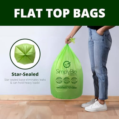 Simply Bio 13 Gallon Compostable Trash Bags Liners with Flat-Top, Thick 0.87 Mil, 49.21 Liter, 50 Bags, Tall Kitchen Food Scrap Waste Bag, ASTM D6400, US BPI and OK Compost Home Certified