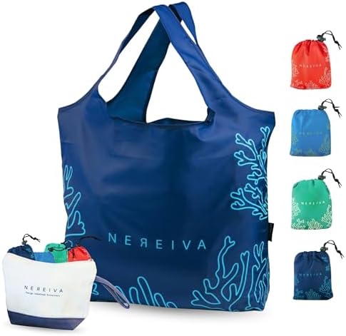 4 Pack in a Carry Pouch, Large Foldable Reusable Grocery Shopping Tote Bags