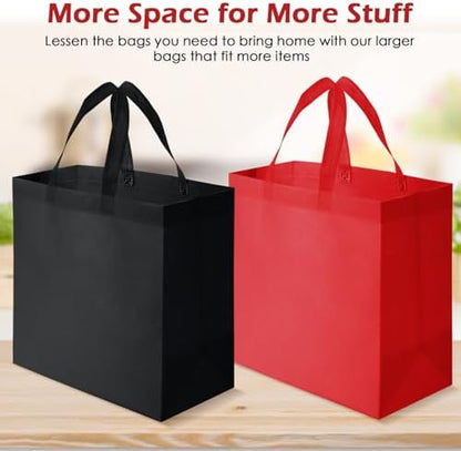 Reginary 50 Pcs Reusable Tote Bags Shopping Bags Non Woven, Black, Red
