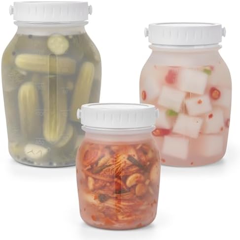 Silicone Food Storage Containers Set, Leak proof Pickling Canister Jars with Lid, Collapsible Reusable Kitchen Pantry Organization Canisters, Suitable for Pickling, Dishwasher Freezer Safe, 3 Pack