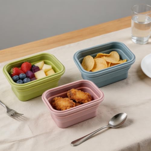 6 Pcs Silicone Food Containers 11.8 oz Collapsible Storage Containers with Airtight Lids Stacking Meal Prep Lunch Leftover Food fruits Storage Foldable Box for Freezer Microwave Dishwasher Safe