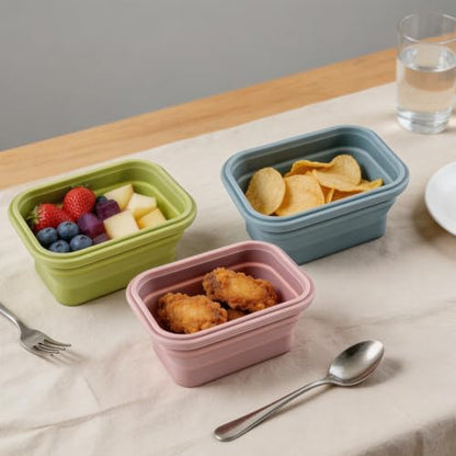 6 Pcs Silicone Food Containers 11.8 oz Collapsible Storage Containers with Airtight Lids Stacking Meal Prep Lunch Leftover Food fruits Storage Foldable Box for Freezer Microwave Dishwasher Safe