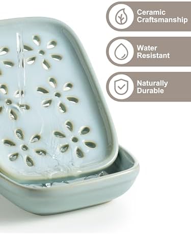 Miamolo Soap Dish for Shower with Drainage 2-Tier Bar Soap Holder Mess-Free