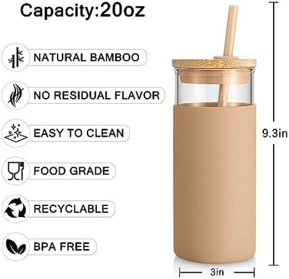 Tronco 20 oz Glass Tumbler with Lids and Straws, Reusable Iced Coffee Cups