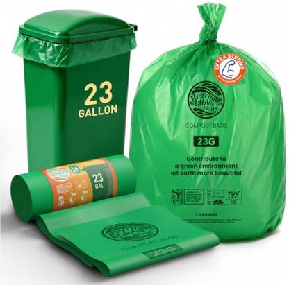 Compostable Trash Bags 23 gallon Large Garbage Bags,20 Count, Fits13-25 gallon trash can, Extra Strong and Durable,Compostable Lawn & Leaf Yard Waste bags,ASTM D6400,Bpi &OK compost HOME certified