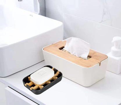Modern Removable Soap Holder, Bamboo Fiber Sponge/Soap Dishes for Kitchen/Bathroom/Shower Room, Black