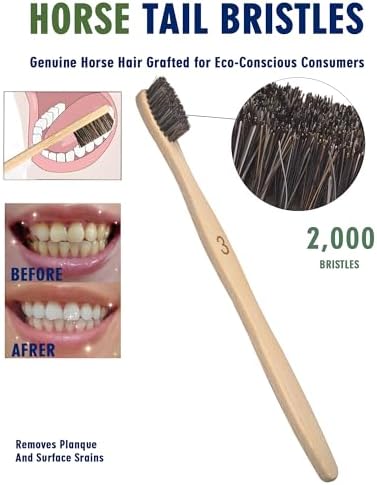 Natural Horse Bristle Bamboo Toothbrush 10 Pack Adult
