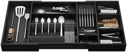 Bamboo Expandable Kitchen Drawer Organizer, 17.7-29.5 in,Black