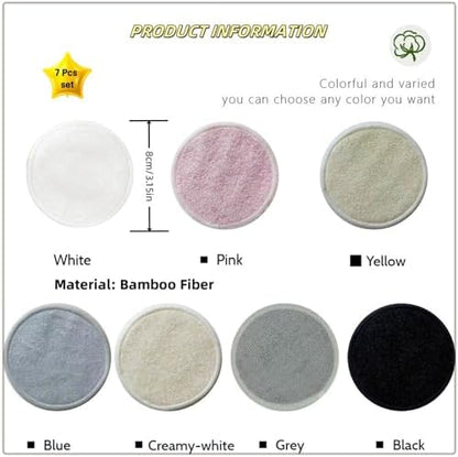 Reusable Makeup Remover Pads - 7 Pcs Soft Cotton Rounds for Face with Friendly Bamboo Fiber, Washable Makeup Remover Cloth for All Skin Types - Ideal for Facial Cleansing (7 Colour)