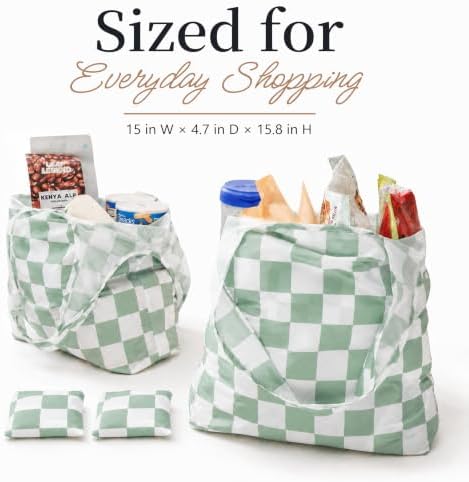 Checkered Reusable Grocery Shopping Bags 4 Packs, Cute Checkerboard Foldable Kitchen Large Nano Tote Bags