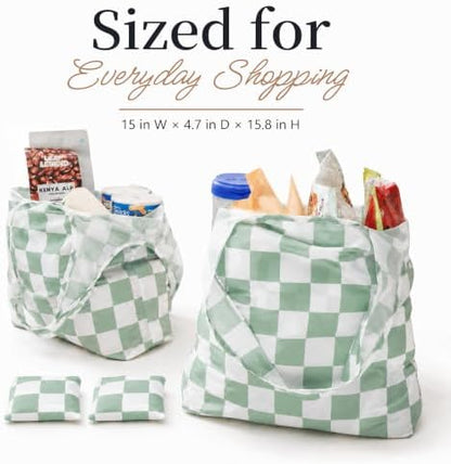 Checkered Reusable Grocery Shopping Bags 4 Packs, Cute Checkerboard Foldable Kitchen Large Nano Tote Bags