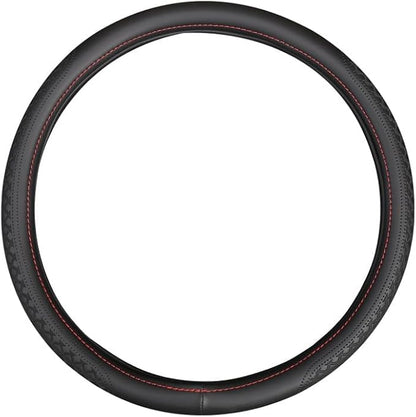 Corium Leather Steering Wheel Cover Rubber Inner Ring All Car Universal Four Seasons Universal Anti-Slip15 16 17 18 19 inch for Truck (Black, 15inch)