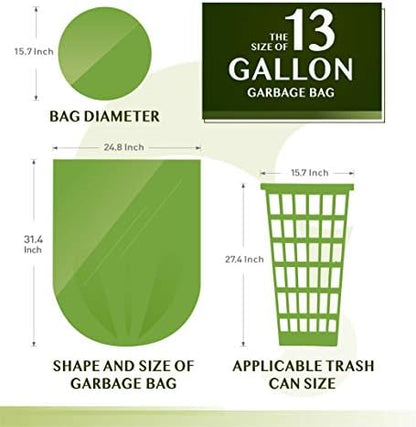 Compostable Trash Bags - FORID 13 Gallon Tall Kitchen Garbage Bags 80 Count Unscented Trash Can Liners 55 Liter Medium Wastebasket Bags for Bathroom Home Bedroom Office Garbage Can (5Rolls/Green)