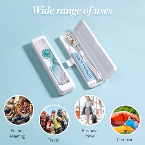 2 Pcs Toothbrush Travel Case - Colorful Pattern, Holder and Covers for Toothbrushes, Includes Tongue Scraper Case