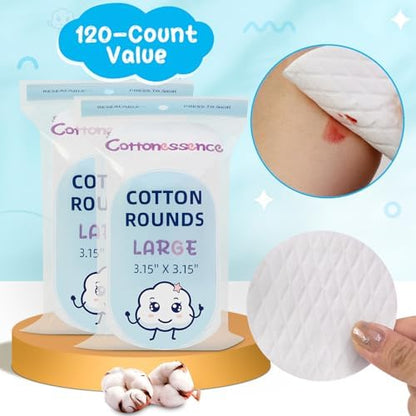 Premium Cotton Rounds（120 Count， Pack of 2 - Cotton Pads for Face, 100% Cotton Makeup Remover Pads, Soft and Lint-Free, for Removing Makeup, Nail Polish