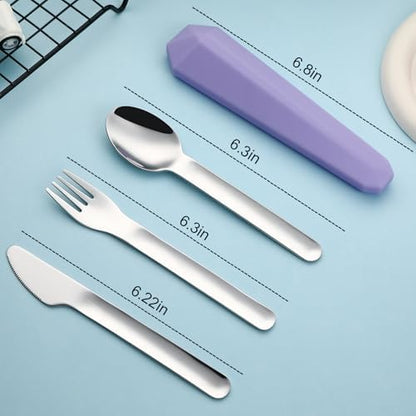 DEVICO Utensils for Lunch Box, 4Pcs Travel Silverware Set with Case, Purple
