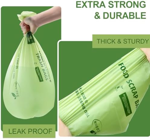 100% Compostable Trash Bags, 13 Gallon, 49.2 Liter, 0.91 Mils, 65 Count Kitchen Tall Food Scrap Compost Bags for Tall Kitchen Trash Cans with Europe EN13432 Certified