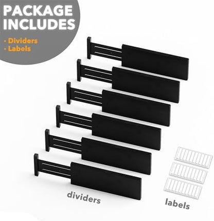 SpaceAid Bamboo Dresser Drawer Dividers 6 Pack, 4.65“ High Adjustable 12.5“-17” Drawer Organizers, Expandable Organization for Clothing, Clothes, Dressers, Black