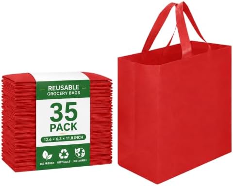 Reusable Grocery Bags 12.6 * 6.3 * 11.8 in - Non Woven Totes Bag with Reinforced Handles, Shopping Bags Bulk