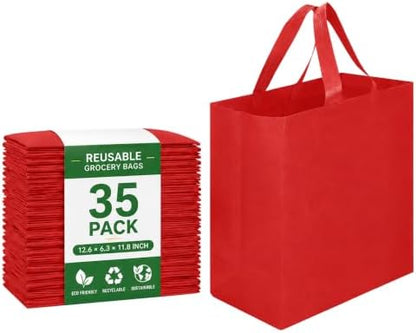 Reusable Grocery Bags 12.6 * 6.3 * 11.8 in - Non Woven Totes Bag with Reinforced Handles, Shopping Bags Bulk
