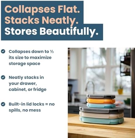 Drip EZ Secondz Collapsible Food Storage Containers (set of 3) - Meal Prep, Leftovers, Lunch, Camping, Hiking - Dishwasher & Microwave Safe - BPA-free Silicone - Locking Lids - Sandstone