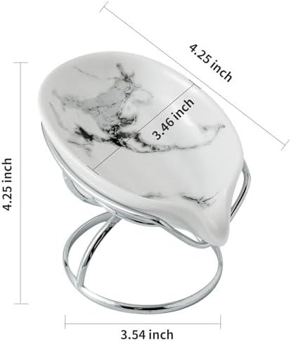 Dobbyby Leaf-Shaped Soap Dish – Ceramic Soap Bar Holder with Self-Drainage System – Bar Soap Holder for Shower, Bathroom Sink, Kitchen – Soap Dish with Stainless Steel Stand (White-Sliver-2 Pack)
