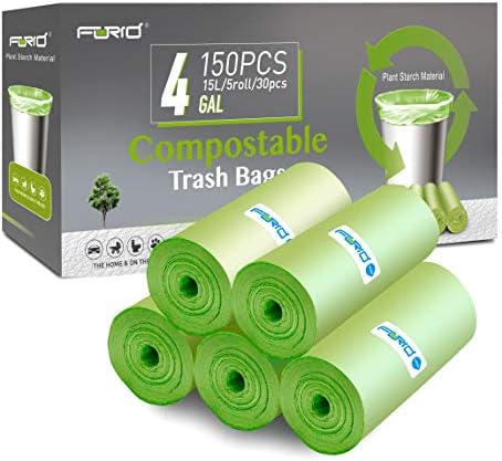 FORID 4 Gallon Garbage Bags, 150 Count, Unscented, Strong Trash Can Liners, 15 Liter Wastebasket Bags for Kitchen, Bathroom, Home Office, Green
