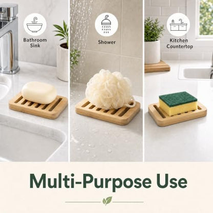 Bamboo Soap Dish, Soap Holder Soap Case Sponge Tray Sponge Drain Rack for Kitchen & Bathroom